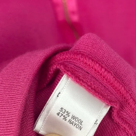 NWOT St. John Hot Pink Wool Blend Fit and Flare Quarter Sleeve Top 8 - Picture 4 of 4